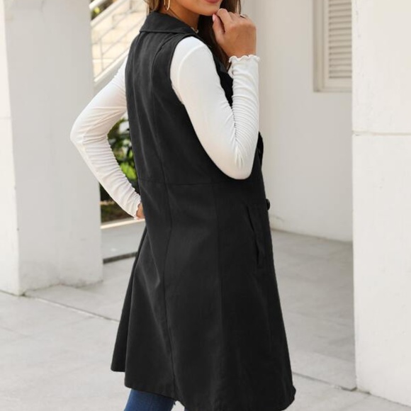 Classic Black Waterfall Pocket Long Vest Winter - Picture 13 of 13